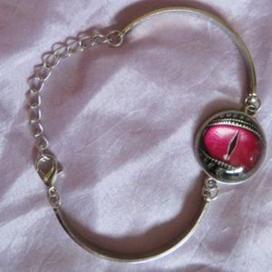 DRAGON Eye Cabochon Bracelet Pink & Black Size 7.5 (K218)